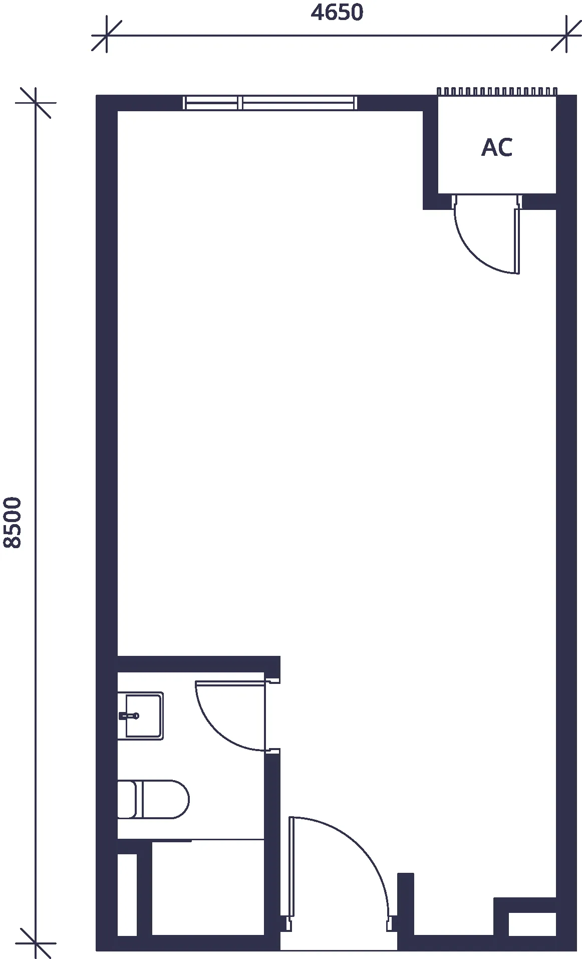 Sutera Suites Type A floor plan, 425 sqft single bedroom suite