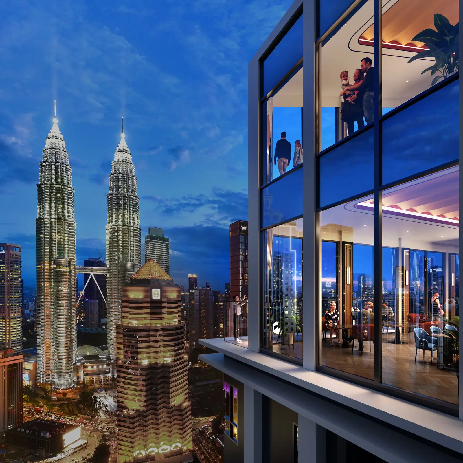 Close-up view of the Petronas Twin Towers from a Sutera Suites unit