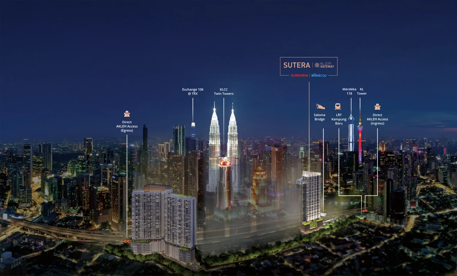 Kuala Lumpur skyline showing Sutera Suites relative to KLCC and Merdeka 118
